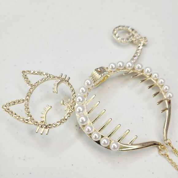 Brand New Rhinestone Pearl Cat Hair Accessories - Picture 3 of 8